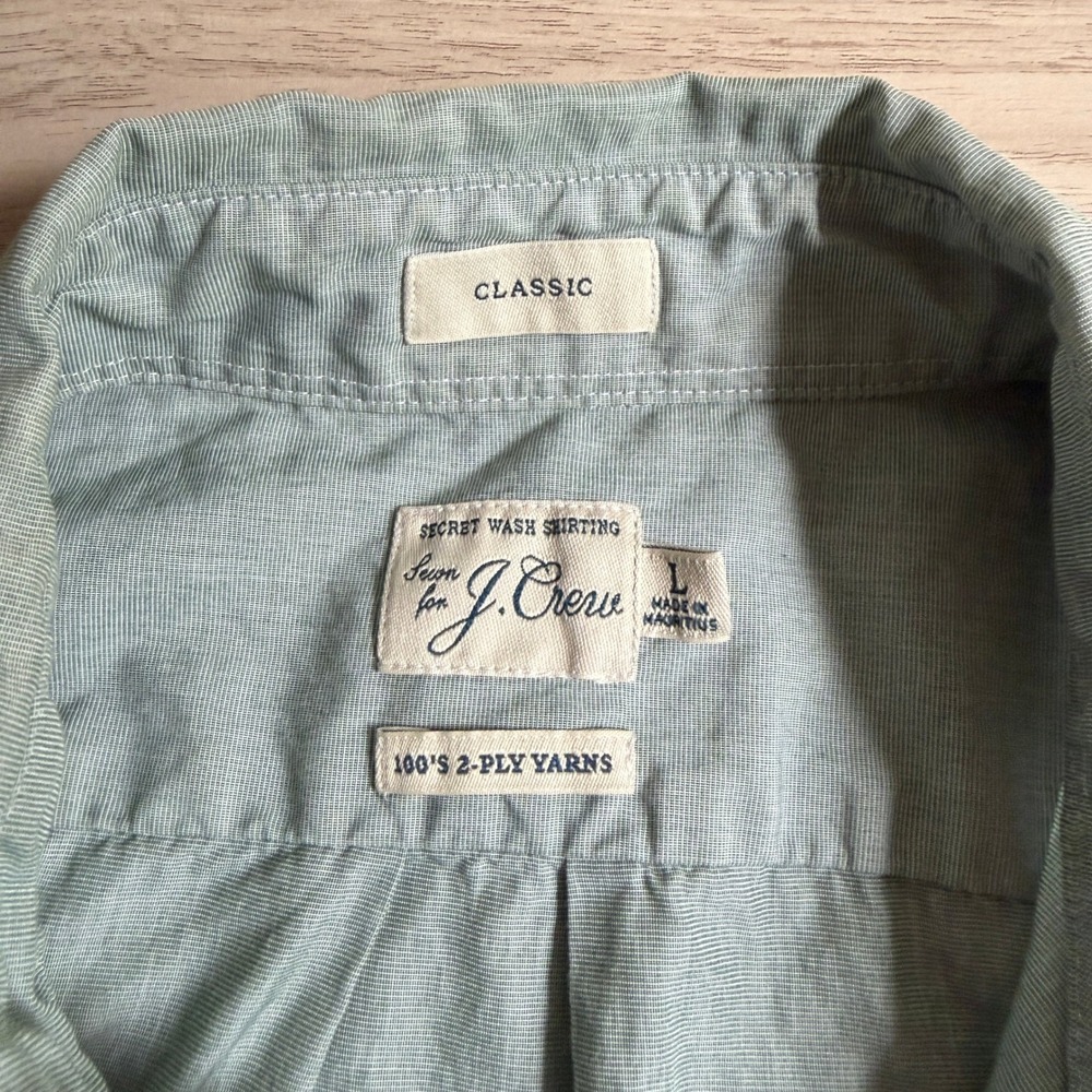 J.Crew Secret Wash Shirt Classic Fit Button Down Green Large Good - Picture 2 of 8